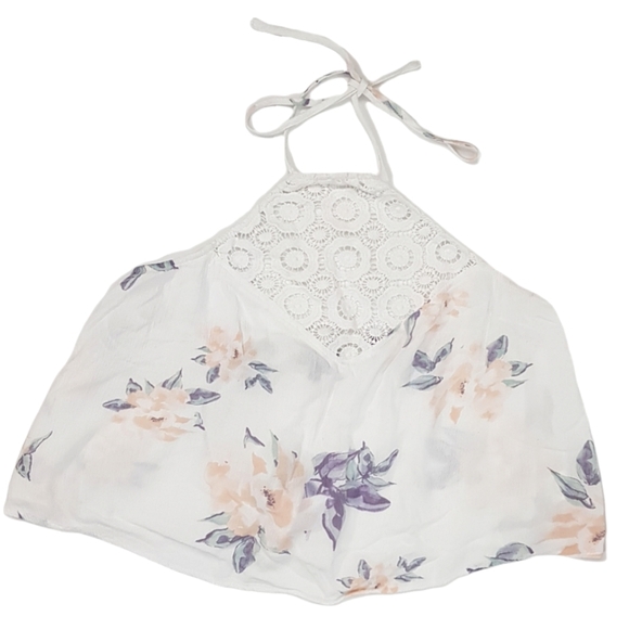 kendall & kylie Cropped Floral Halter Tie Up Top- Crochet Detail Y2K 90s - Picture 3 of 10